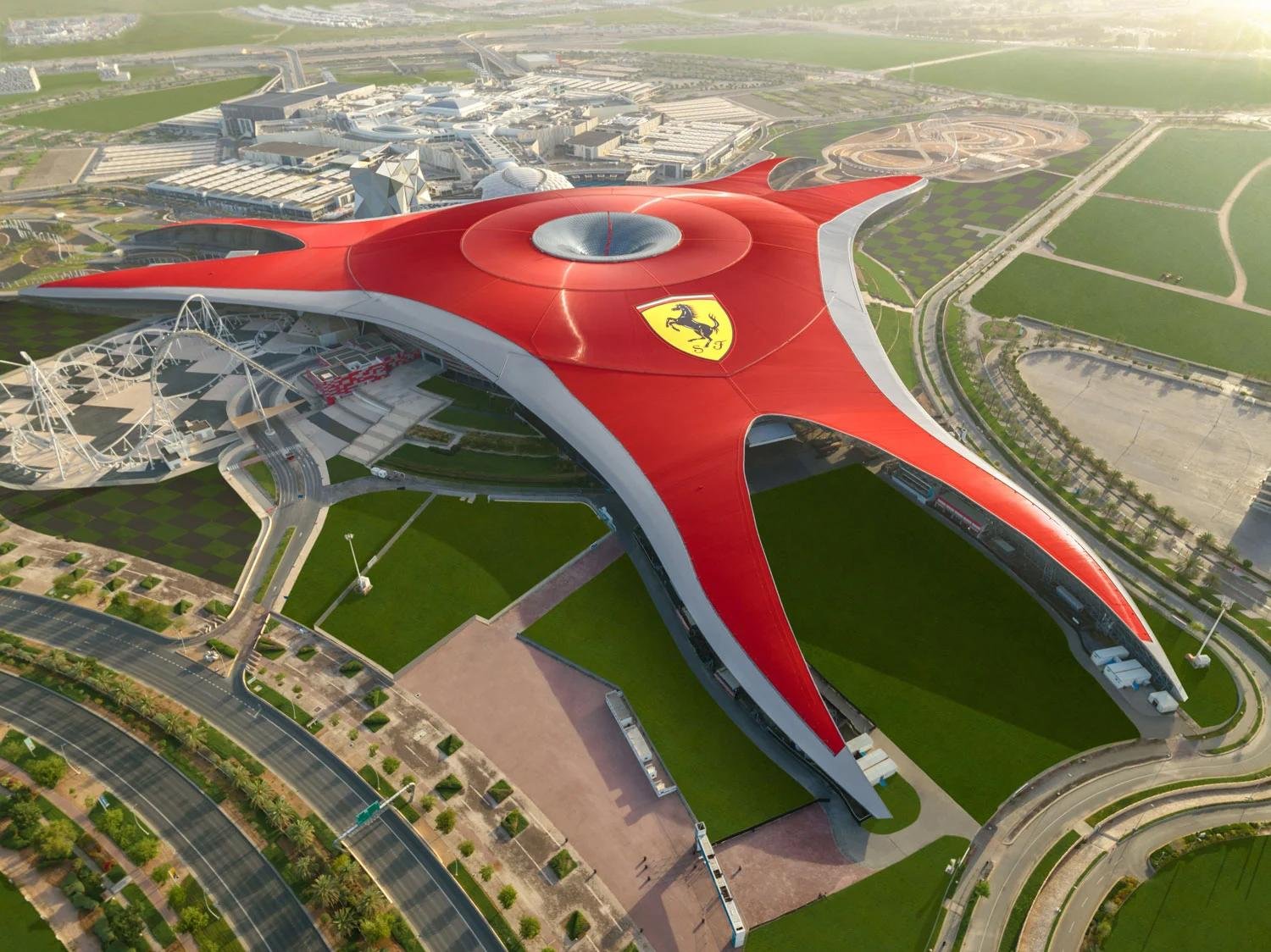 Panoramic exterior of Ferrari World near Manchester City Ohana Residences by Ohana Yas Island, Abu Dhabi – 7 minutes drive.